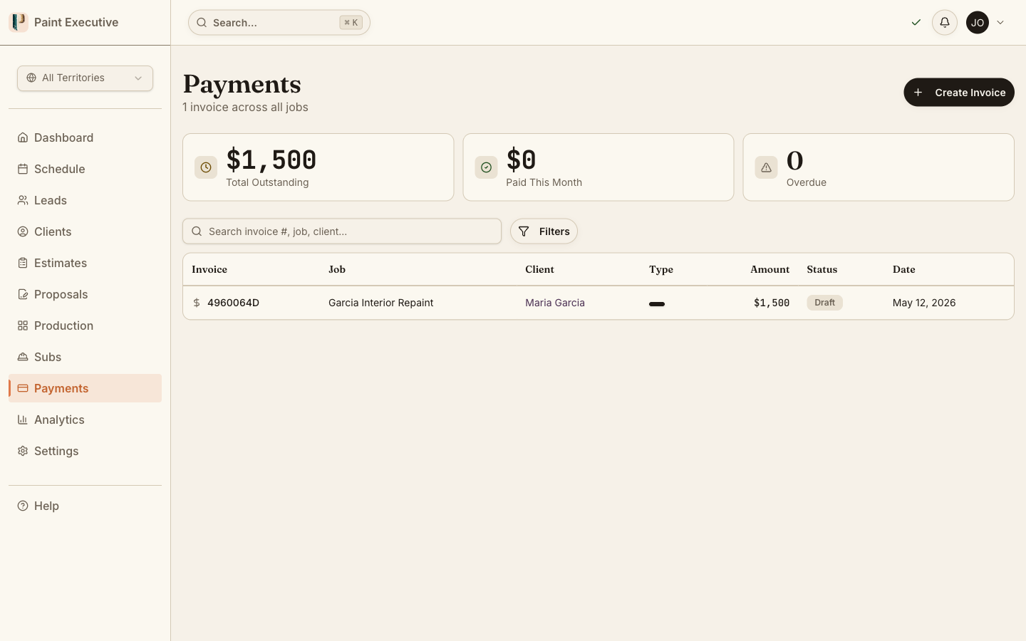 Invoice generation interface showing auto-populated line items
